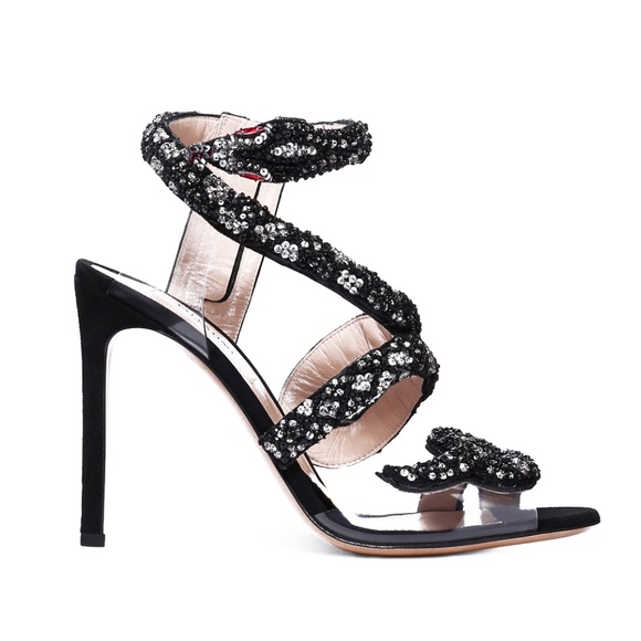 Valentino Garavani Shoes - RARE VALENTINO GARAVANI crystal snake black suede sandal stiletto heels 39
